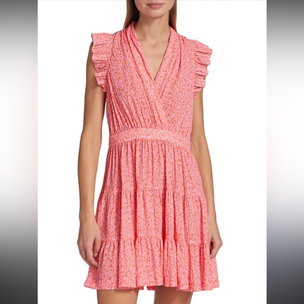 5a7 CINQ À SEPT 'Nanci' Floral-Print Tiered Mini Dress Pink Lemonade Size 4
